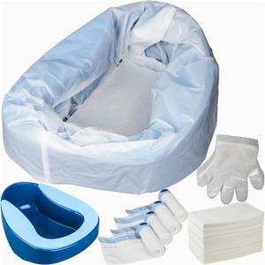 Bedpan Set with 45 Disposable Liners, 45 Absorbent Pads, 100 Gloves, and 1 Bedpan Mat  Bed Pan for Elderly, Women, Men, and Seniors  Portable Bedpan with Liners for Liquid Waste