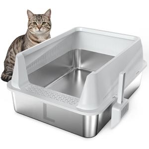 AIPERRO Stainless Steel Litter Box with Lid, High Sided Metal Litter Boxes
Enclosed Litter Box for Large Cats Up to 12 lbs & Kittens – Includes Scoop, Anti-Leak, Non-Stick, Odor Control, Easy to Clean
