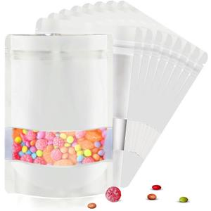 5.5"x7.8" 120pcs Mylar Bags for Food Storage,Smell Proof Bag with Matte Window Resealable Food Storage Bags for Small Business, Stand-up Foil Pouch Packaging Freeze Dried Candy BagWhite