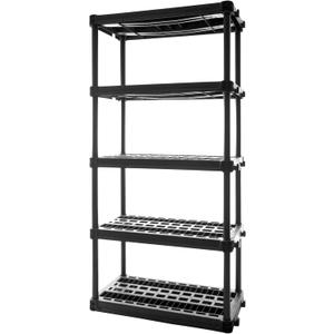 Plano 5-Shelf Plastic Storage Shelves, 73” x 36” x 18”, 750lb Capacity, Pantry, Office, Closet and Garage Shelves, Easy to Assemble, Durable Plastic Shelving Unit