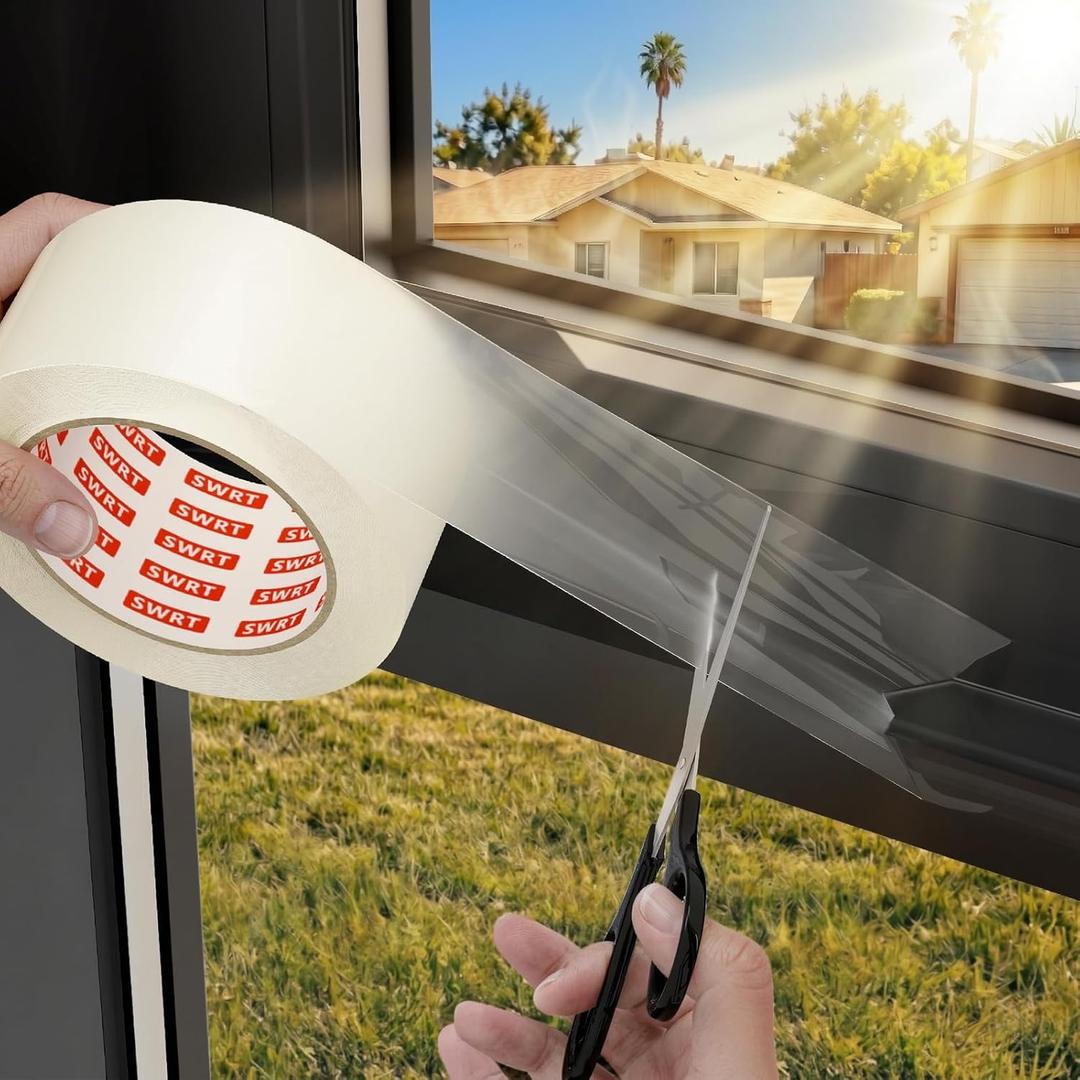 SWRT 2x 30 YD 8 Mil Heavy Duty Transparent Window Weather Sealing Tape, No Residue Window Insulation for Summer, Blocks Pollen, Dust & BugsPreventing Cold Air Loss in Summer Door and Window Seal Kit