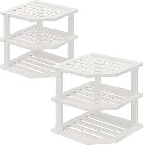 3 Tier Bamboo Corner Shelf,Dish Drying Rack,Plate Organizer,Kitchen Spice Rack for Countertop and Cabinet (1 Pc, Natural)