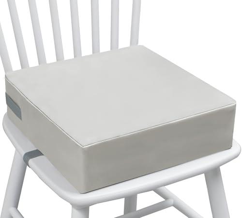 Eiury Toddler Booster Seat Dining Table Kitchen Chair, Waterproof Anti-Scratch PU Cushion, Non-Slip Bottom, Adjustable Buckle Straps, Easy Clean Portable Seat Cushion (Light Gray)
