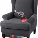 Granbest Premium Water Repellent Wingback Chair Cover 2-Piece High Stretch Jacquard Fabric Wing Back Chair Slipcovers (Wing Chair Cover, Gray) (Grey)