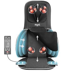 Mynt FSA Eligible HSA Approved Shiatsu Neck and Back Massager for Chair with 10 Deep Kneading Nodes, 2D & 3D Adjustable Back Massage with Heat, Portable Massage Chair Pad with Cover