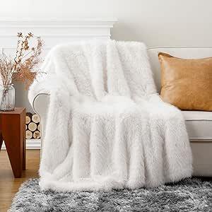 White Faux Fur Throw Blanket 60"x 80", Fluffy Large Blanket for Bed, Comfy Shaggy Cozy Plush Fuzzy Fur Blanket for Sofa Couch Living Room Home Decor
