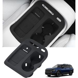 Cup Holder Insert & Wireless Charging Protective Mat for Hyundai Palisade 2026, Center Console Interior Accessories Cup Holders & Wireless Charger Cover Pad for 2026 Palisade, Black