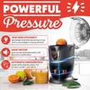Gourmia Automatic Citrus Juicer - 17 oz Capacity, One-Touch Operation, Universal Cone, Anti-Drip Spout, Dishwasher-Safe Accessories, Compact Quiet 60W Motor