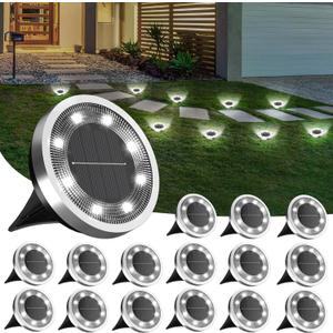 INCX Solar Ground Lights,16 Pack Solar Lights Outdoor Waterproof, Solar Garden Lights Landscape Lighting for Patio Pathway Lawn Yard Deck Driveway Walkway, Cold White