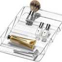 madesmart Angled Storage Tray, Make-up Bathroom Organizer, Lipstick, Razors, Q-Tips, Bath Essentials Angled for Easy-Viewing, Large, Clear