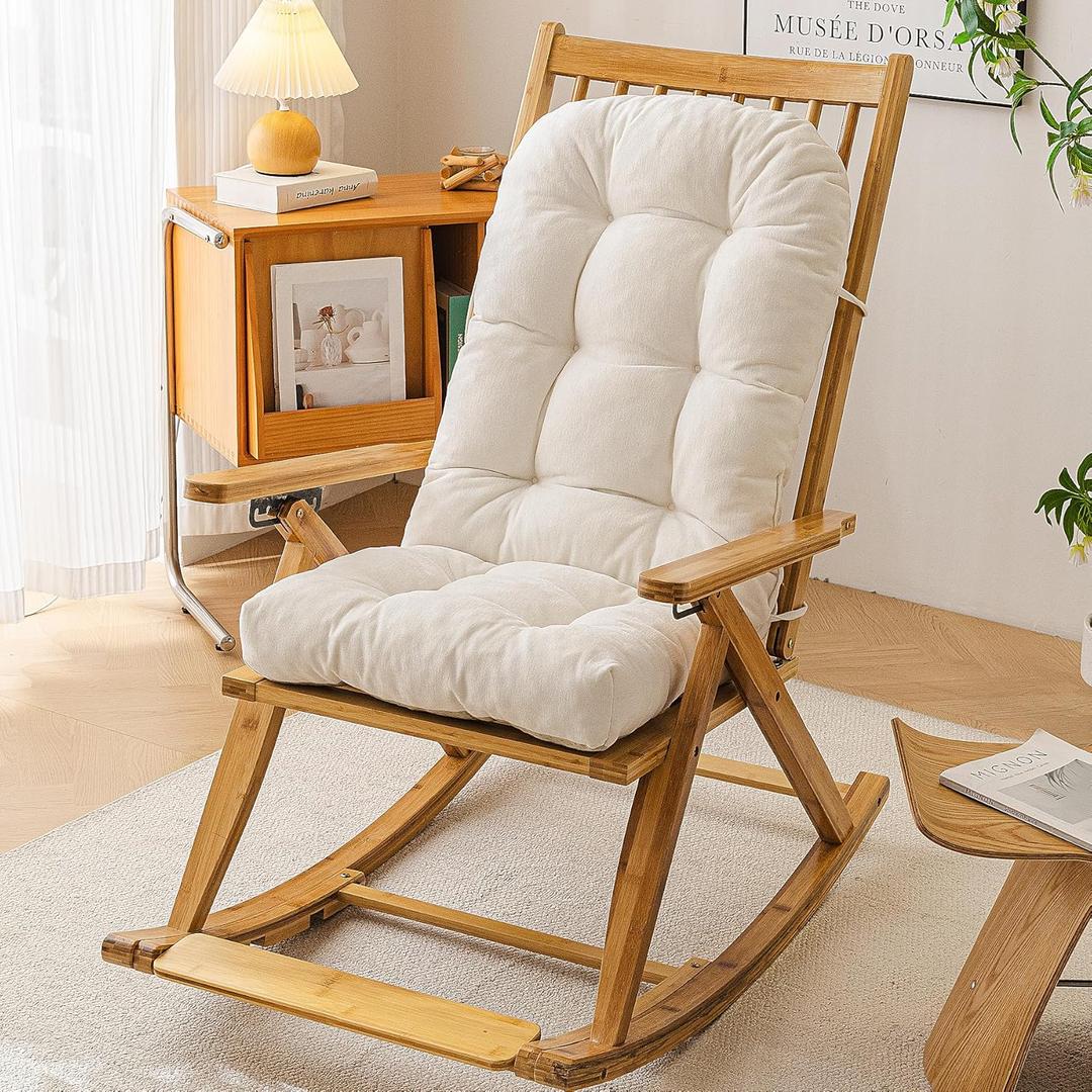 Indoor Adirondack Chair Cushion with Non-Slip Bottom Strap, Comfortable Seat Pad for Indoor Rocking Chairs and Adirondack Furniture (Indoor Beige)