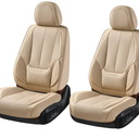 Coverado Car Seat Covers Full Set, Car Seat Protector Waterproof, Nappa Leather Car Seat Cushion, Beige Seat Covers for Cars, Front Seats and Back Universal Fit for Most Cars