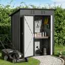 COMHOMA Shed Storage Outdoor Metal Windowed Lockable Solar Motion Light Adjustable Weatherproof Ventilated Backyard Garden Utility Workshop(Grey,5'*3') (Gray)