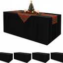 HolidayIdeas 4 Pcs Fitted Black Table Cloths for 6 Foot Rectangle Tables, Wrinkle Resistant Washable Table Covers 72x30 Inch for Vendor Booth Display, Banquet, Trade Show