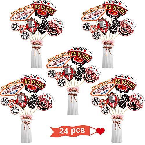 60 Pieces Casino Centerpiece Sticks Decorations Las Vegas Party Table Toppers Decorations Casino Cupcake Toppers Bulk Food Decoration for Night Adult Birthday Themed Party Supplies(Las Vegas)