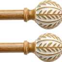 QDWIS 2 Pack Boho Wood Curtain Rods for Windows 28 to 48 inch,1" Adjustable Heavy Duty Window Curtain Rod with Imitation Wood Grain Finials,Rustic Decorative Drapery Rods Set 18-60'',Maple Wood
