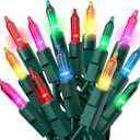 PREXTEX 50-Count Multi Color Green Wire 10 Foot Total Christmas Lights Set Outdoor Indoor Colored Twinkle Xmas Tree Lights for Christmas Decorations, Wedding, Halloween, Holiday, Party, Home
