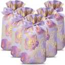 Pasimy 50 Pcs Purple Rose Gift Bag with Drawstring Purple Flowers Party Favor Bags Floral Plastic Candy Goodies Gift Package for Wedding Bridal Shower Birthday Mother's Day Party Favor Supplies, 23 cm x 15 cm