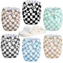 Wegreeco Cloth Diapers 6 Pack with 6 Inserts & 1 Wet Bag, Washable Cloth Diapers for Babies, One Size Adjustable Reusable (Checkerboard)