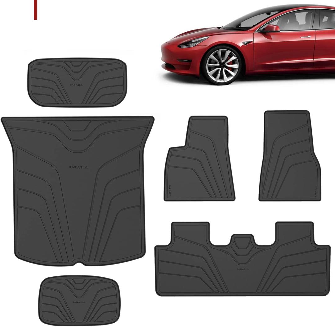 Farasla All Weather Floor Mats for Tesla Model Y 2023-2020, Waterproof Non-Slip Front Rear Cargo Liner Mats (Set of 6)