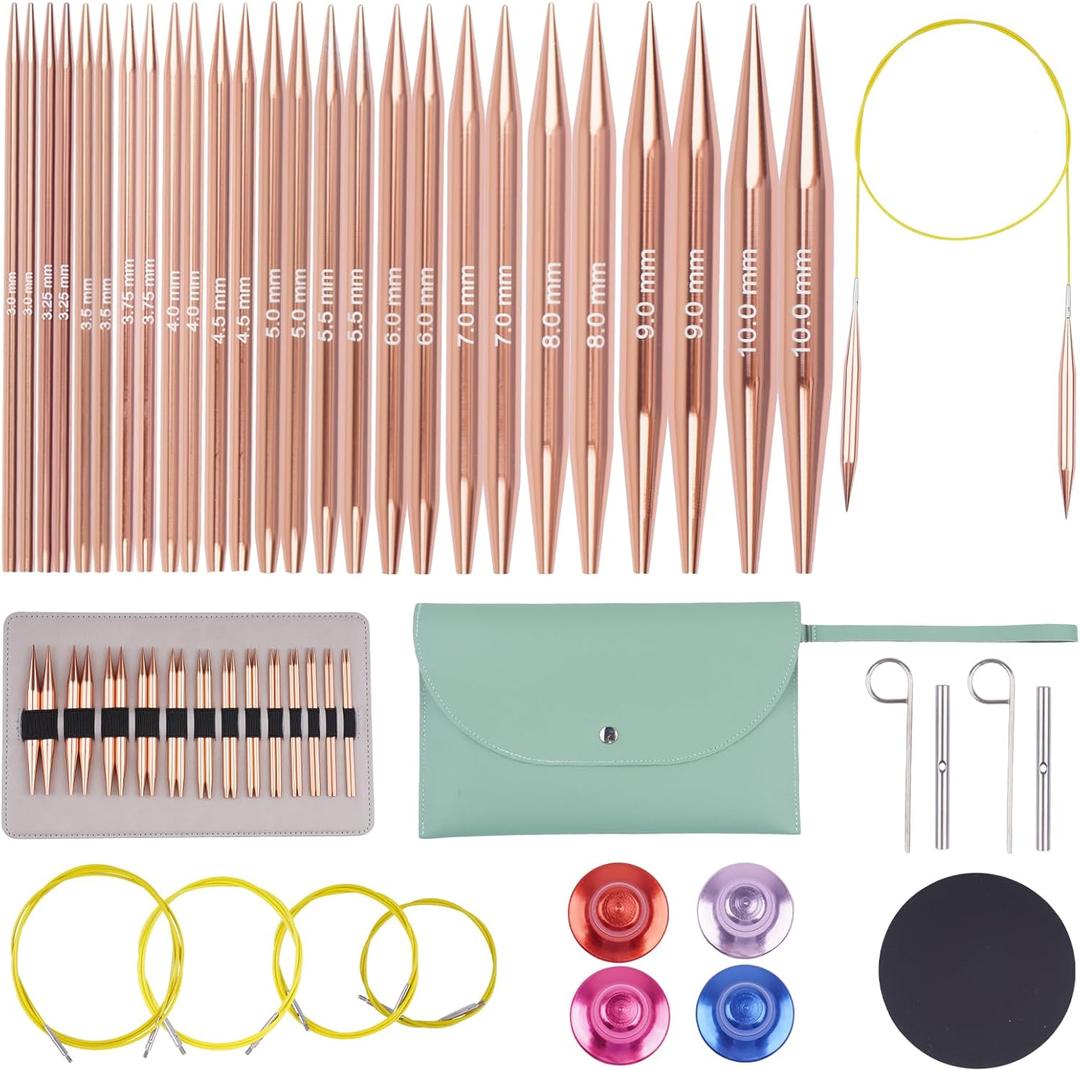 40pcs Interchangeable Circular Knitting Needles Set with 13 Pairs Aluminum Circular Knitting Needle Set 3 mm to 10 mm, Lightweight and Durable for Handmade DIY Knitting with Knitting Accessories
