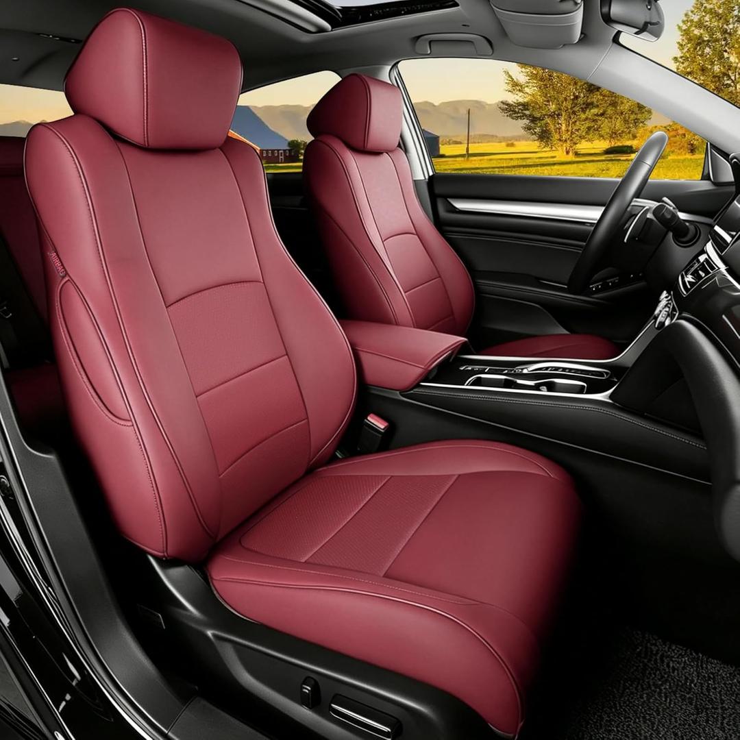 HKZ Custom Fit Accord Car Seat Covers for Honda Accord 2018 2019 2020 2021 2022 LX (Rear Row W/Solid Folding Backrest) - 5-Seats Full Set, Leather (Burgundy)