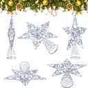 Blulu Christmas Star Tree Topper 10 Inch Glittered 3D Metal Star Treetop Topper Christmas Hollow Sequin Tree Decoration for Xmas Holiday Party Decoration Indoor(Silver)