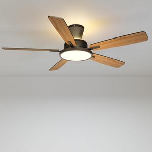 TALOYA Ceiling Fans with Lights and Remote, 52 inch Low Profile Ceiling Fan with Nightlight, Flush Mount, Reversible, 3CCT, Dimmable Black Modern Ceiling Fan for Bedroom, Living Room, Outdoor Patio