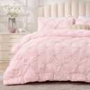 BEDELITE Baby Pink Queen Comforter Set - 3 Pieces Boho Pintuck Bedding Comforter Sets, Lightweight Soft & Warm Bed Comforter Queen with 2 Pillowcases for All Season