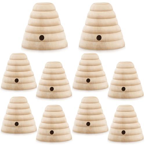 GlikCeil 10 Pcs Wood Bee Hive Decor Unfinished Wood Threaded Honeycomb Farmhouse Tiered Tray Decor Mini Beehive Model Bee Garden Decors for DIY Table Shelf Sitter Party Craft, 1.8 x 1.9 Inch (Classic)