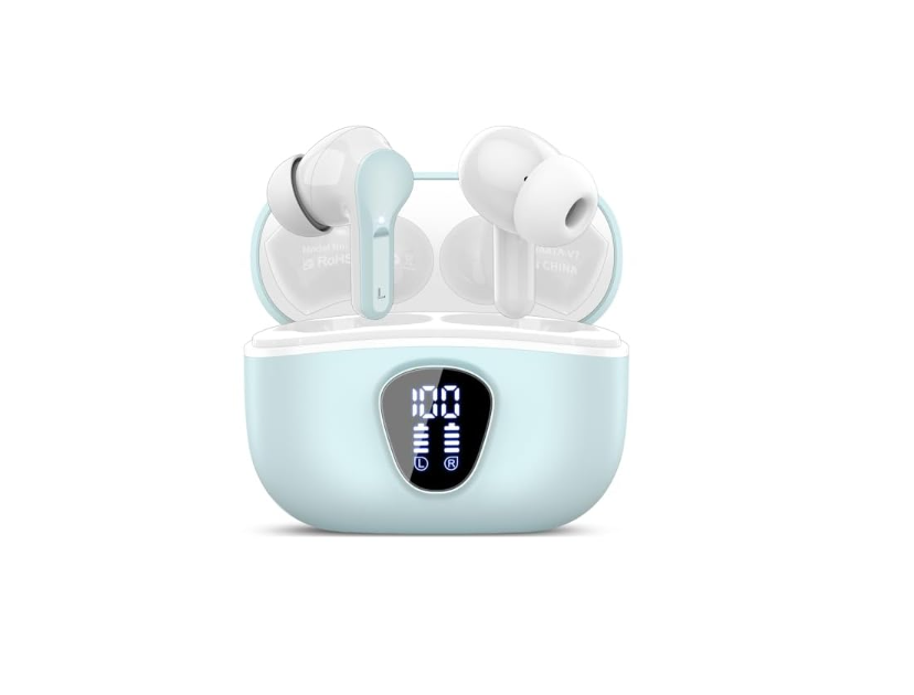 Wireless Earbuds, Bluetooth 5.4 Headphones HiFi Stereo, Bluetooth Earbuds with ENC Noise Cancelling Mic, IP7 Waterproof in Ear Earphones, 48H, LED Display Ear Buds for Pad Workout Sports, Azure
