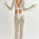 Women's Swimsuits Cover Ups Set for Crochet Bathing Suit Hollow Out 2 Piece Bikini Coverup Beach Swimwear (White)