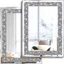 2 Piece Wall Mirrors, Crush Diamond Wall Dcor Silver Decorative Mirrors for Living Room , Bedroom, Bathroom. (11x15) (11x15 inch, Rectangular)