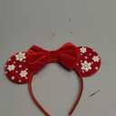 WOVOWOVO Christmas Mouse Ears Headbands for Women Velvet Mouse ear Headband Pearl Snowflakes Hair Accessories (Red)