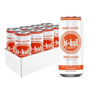 Hiball Energy Seltzer Water, Caffeinated Sparkling Water Made with Vitamin B12 and Vitamin B6, Sugar Free of 16 Fl Oz(Pack of 8), Blood Orange