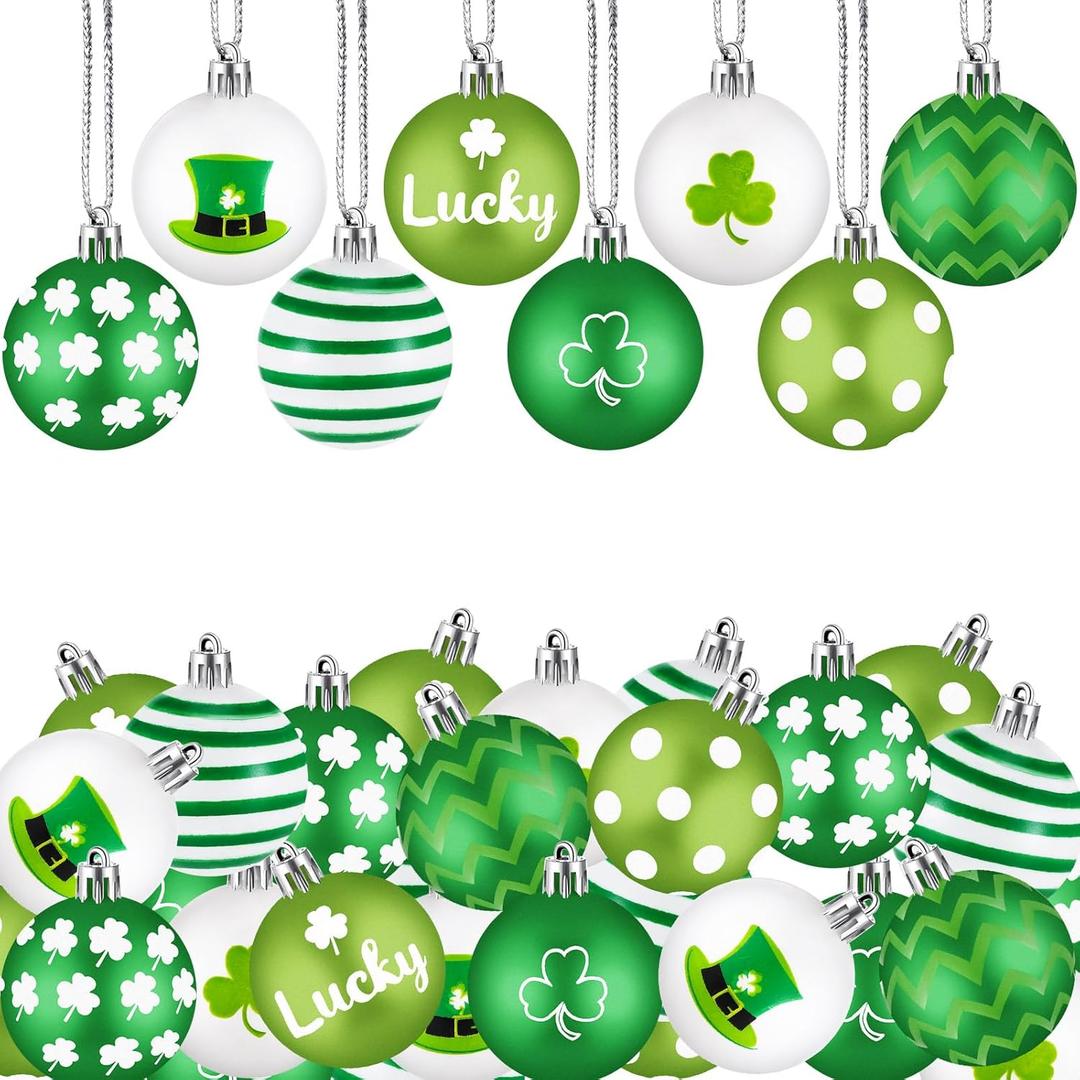 Libima 40 Pcs St. Patrick's Day Tree Ornament St. Patrick's Day Hanging Decorations Ball Irish Clover Tree Decorations for Party Shelf Ornament