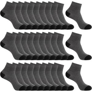 30 Pairs Ankle Socks For Men - Lightweight Mens Socks Size 9-12 Thin Casual Quarter Bulk Socks