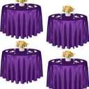 KKJIAF 4 Pack 120 Inch Round Tablecloth Satin Purple Round Table Cover, Silky Satin Dining Table Cloth for Wedding, Party, Banquet, Restaurant, Formal Events