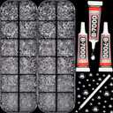 11000Pcs Transparent Clear Rhinestones Flatback with b7000 Glue for Crafts Clothing Crafting Shoes Tumblers Cups Dress, Transparent Resin Rinestones Gems Flat Back Crystals Diamonds 2-5mm Mixed Sizes