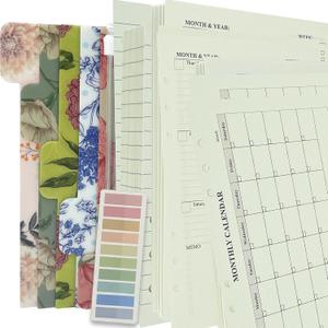 Metrubyone 90+54+14 A5 Refill Paper with Undated Monthly Weekly Calendar Planner Inserts, 6 Ring Loose Leaf Lined Filler Paper Refillable for Binder Planner Journal Agenda Notebook
