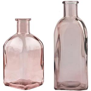 Clear Bud Vases 2PCS Glass Small Vases for Flowers, Mini Flower Vases Table for Centerpieces Vintage Decorative Bottles for Home Office Desk Wedding Decor (Pink) 1"L x 1"W x 1"H