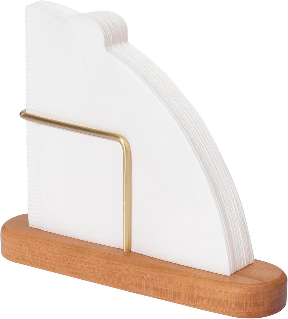 Cone Coffee Filter Holder, Stand Coffee Filter Storage, Coffee Filter Container for V60 Paper Coffee Filters Size #01 and #02, Cherry Wood & Brass