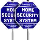 Protected By Home Security System Signs, 1028" Reflective Aluminum Warning Sign for Outside, Police Dispatch Connected with Stake, Set of 2