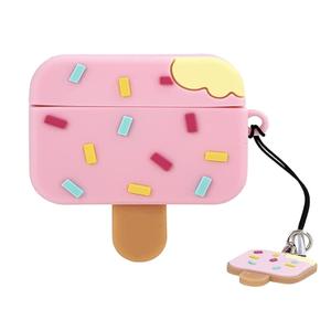 KHR Silicone Case Cover for AirPods Pro 1st & 2nd Generation (2019/2022), Cute Cartoon Characters Design Case with Keychain for AirPods Pro 2 (2022) (Pink Ice-Cream) 3 Pack