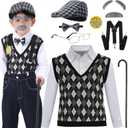 Old Man Costume for Boys 100th Day of School Kids Grandpa Old Person Outfit with Hat (Small(5-7yr))