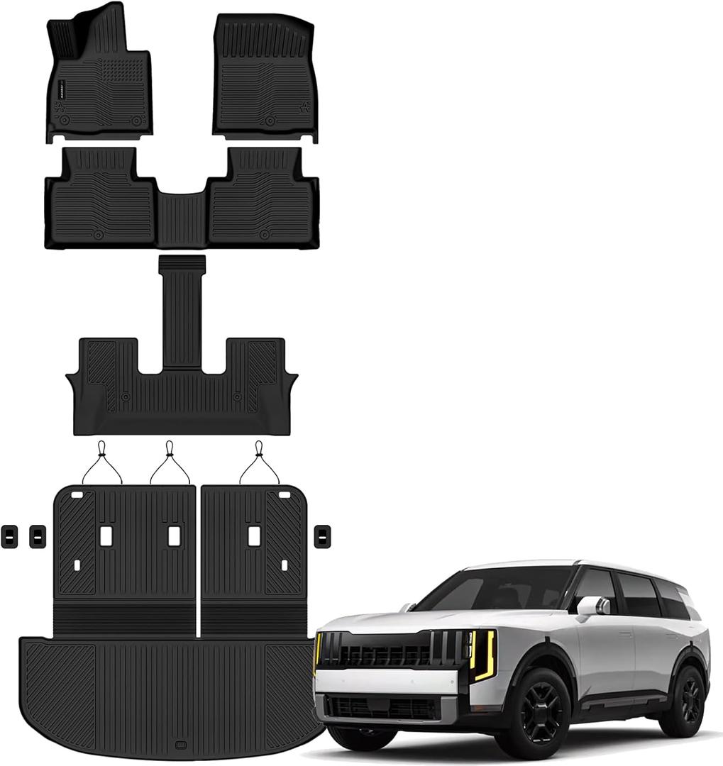 Auxko All Weather Floor Mats Cargo Mat with Backrest Mat for Kia Telluride 2027 (Gasoline Not for Hybrid) 7&8 Seater TPE Accessories Odorless Floor Liner Trunk Liner with Back Seat Protector