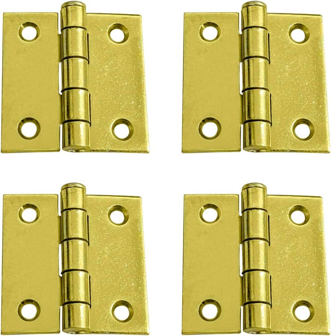 QCAA Square Door Butt Hinge, Heavy Gauge, Swaged, Loose Pin, 2"x2"x2.0mm, Brass Plated, Made in Taiwan, 4 Pack