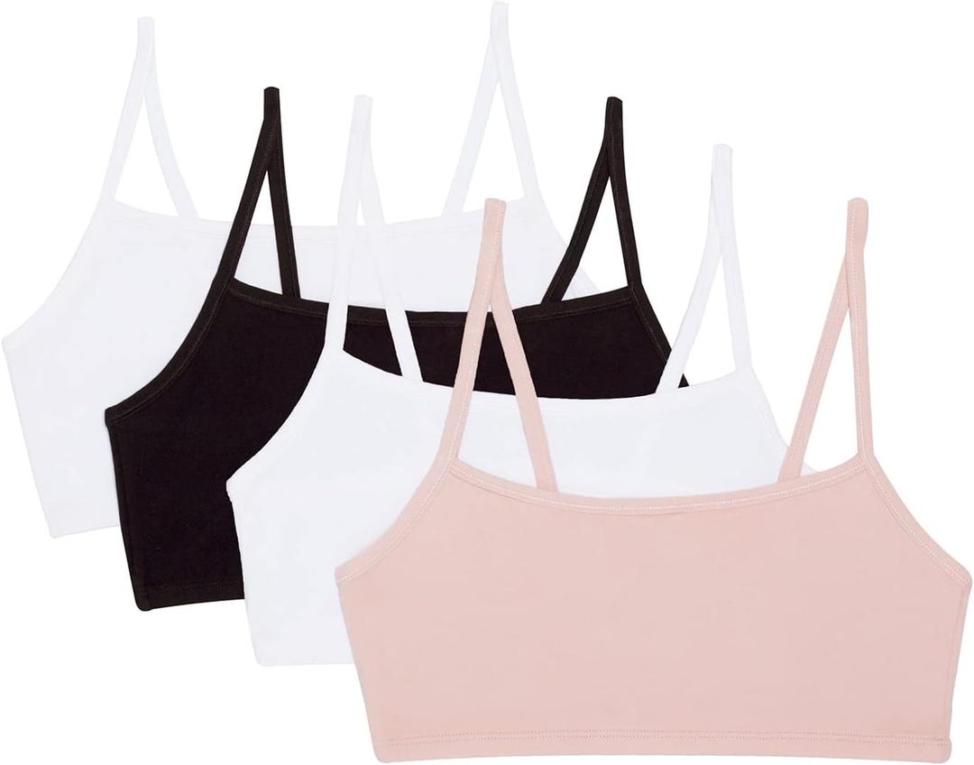 Fruit of the Loom Women's Spaghetti Strap Cotton Pullover Sports Bra Value Pack (Pink, Black, White, XL)