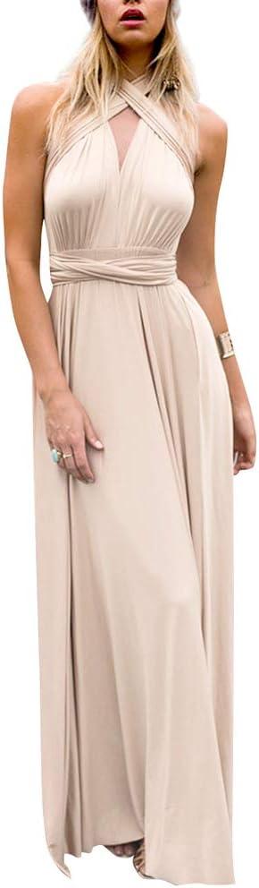 Women Transformer Evening Long Prom Dress Multi-Way Wrap Convertible Floor Length Wedding Halter Maxi Gown High Elasticity (Medium, Khaki)