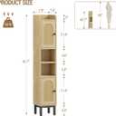 Hzuaneri Slim Bathroom Storage Cabinet, Narrow Bathroom Organizers and Storage with 4 Adjustable Feet, Laundry Room Organization for Small Space, Kitchen, Living Room, 2 Doors Rattan Yellow BC22402Y, 7.9" W x 7.9" D x 42.7" H